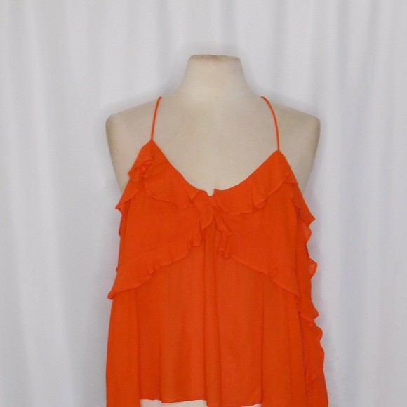 J. CREW Drapey Ruffle Tank Top Airy Chiffon Orange Red Gauzy Ruffles X-Large - Picture 4 of 15